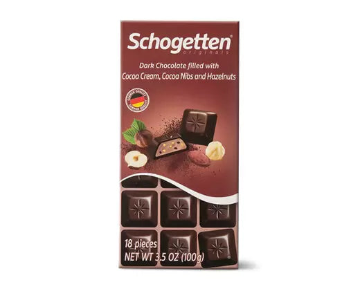Schogetten Dark Chocolate, Cacao Cream, Cocoa Nibs, Hazelnuts, 18 Pieces